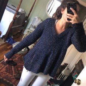 Blue Anthropologie pullover sweater with zipper